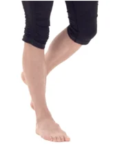 Close-up of bare feet stepping one in front of the other heel to toe, a narrow-base balance exercise